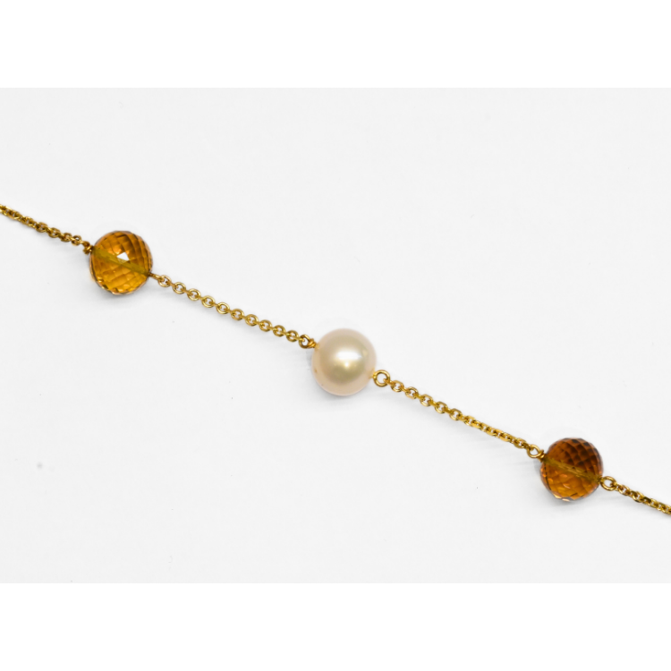 Picture of Honey Quartz & Pearl Dangle Bracelet