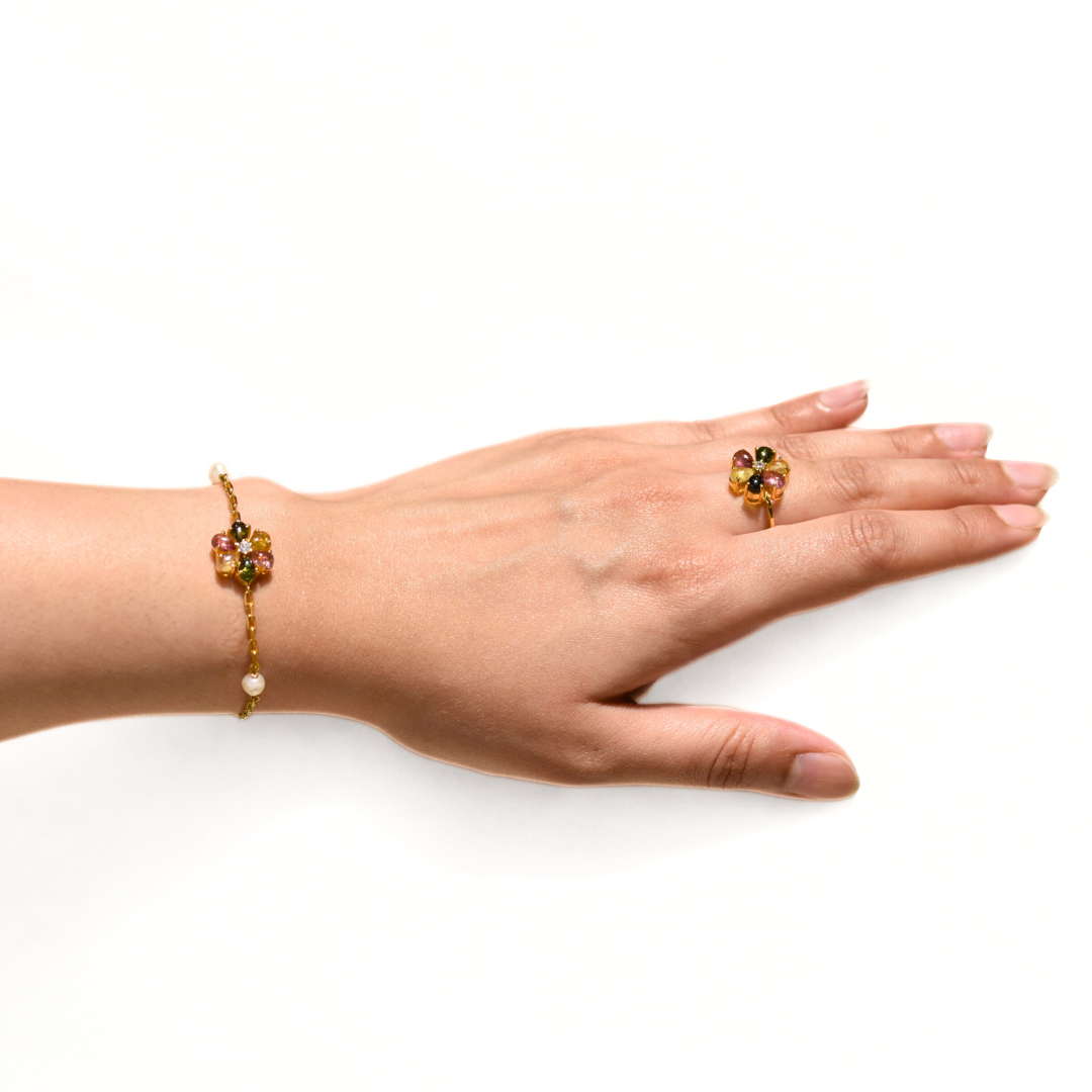 Picture of Tourmaline & Pearl Bracelet Ring Set